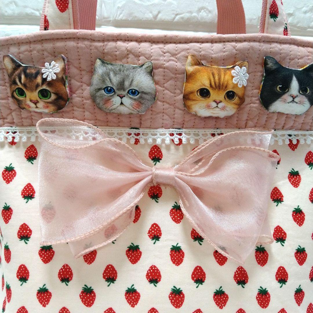 ゆ*ら様 コヤンイサムチョン☆ミニトートバッグ　いちご&ヌビキルト　色々ミニねこ
