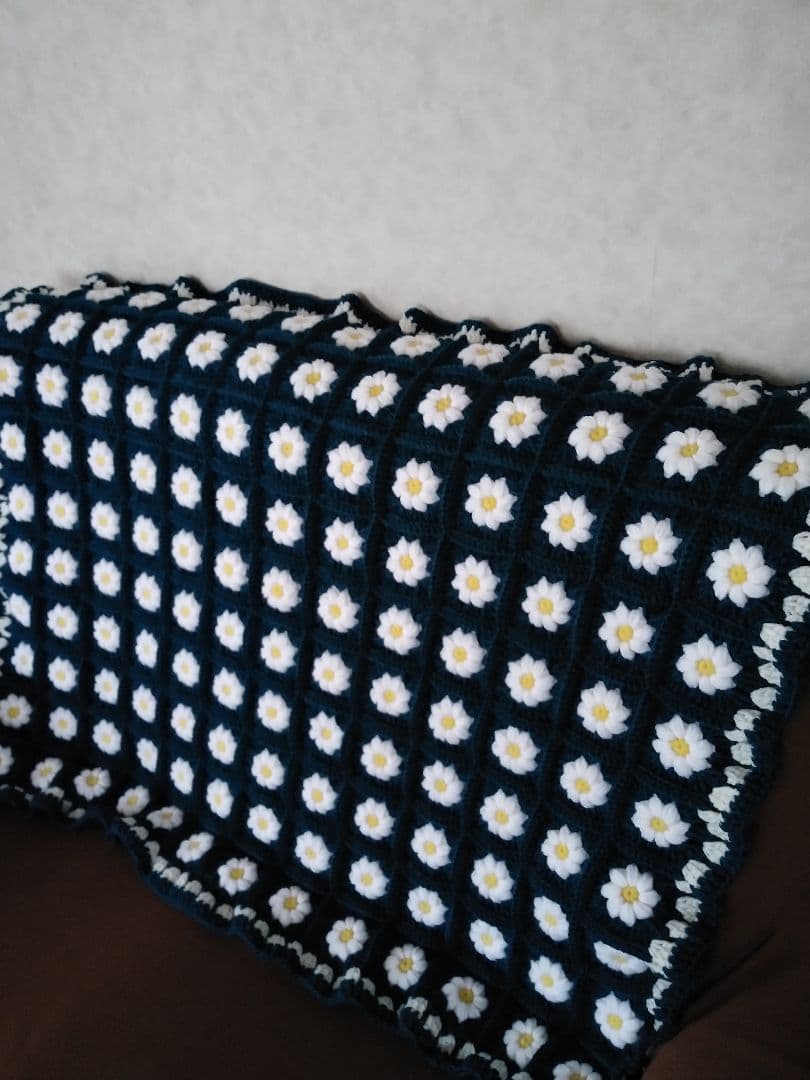 ぷっくりお花のマルチカバー♥かぎ針編み♥大判♥インディゴ
