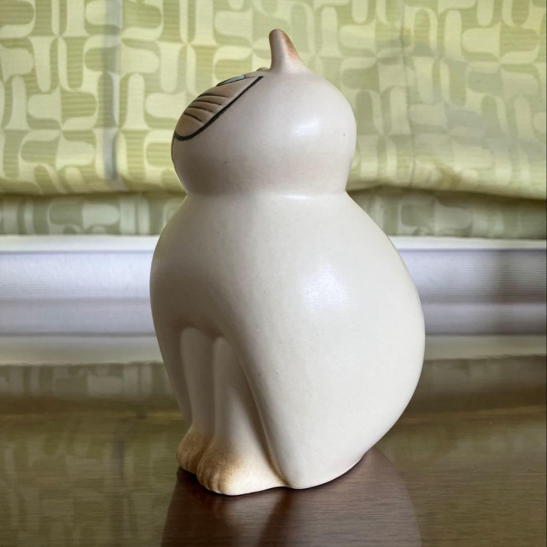 リサラーソン 置物　猫　キャット　ミア　ホワイトブラウン　セミミディアム