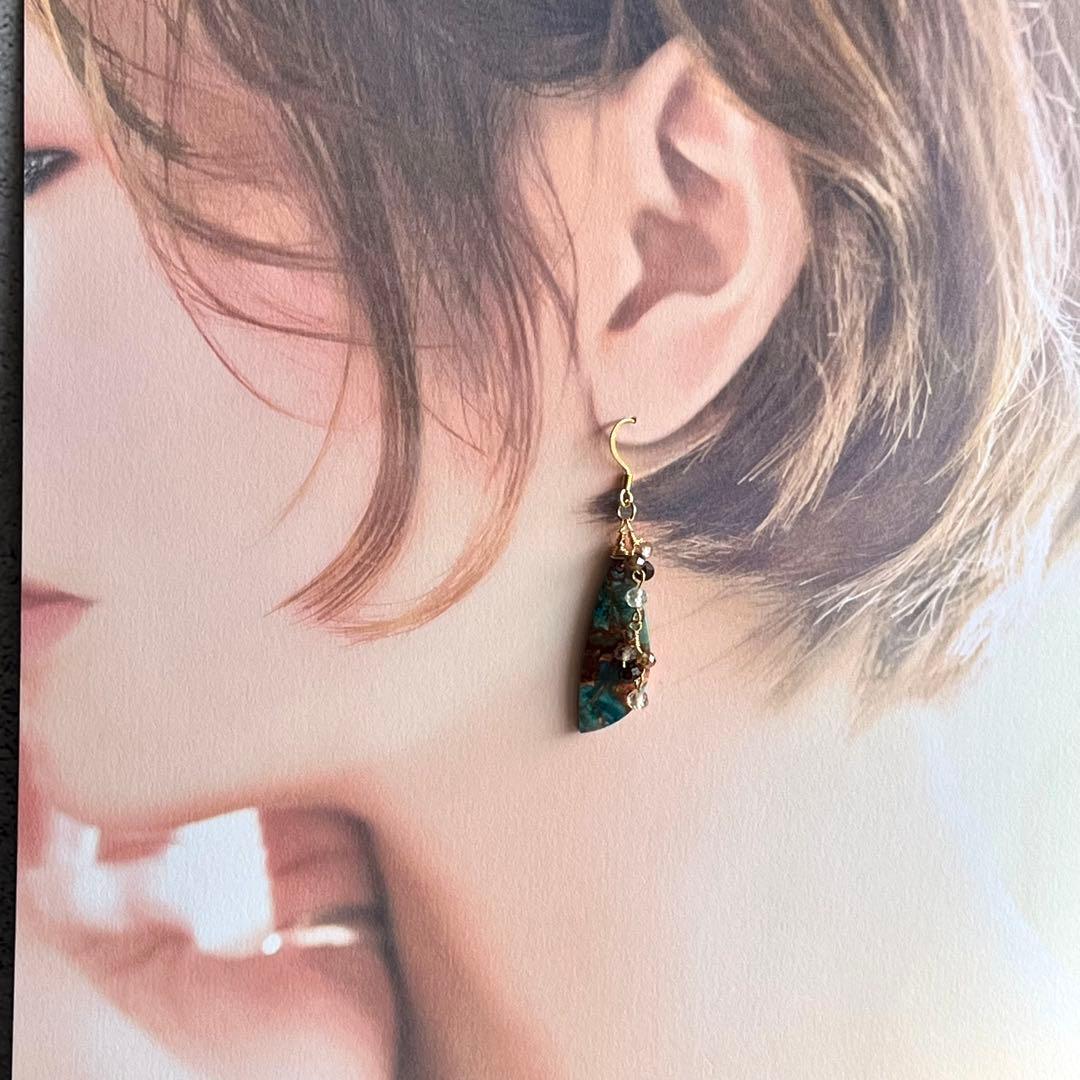 【一点物】ターコイズセディメン ピアス 高級感 揺れるデザイン 天然石