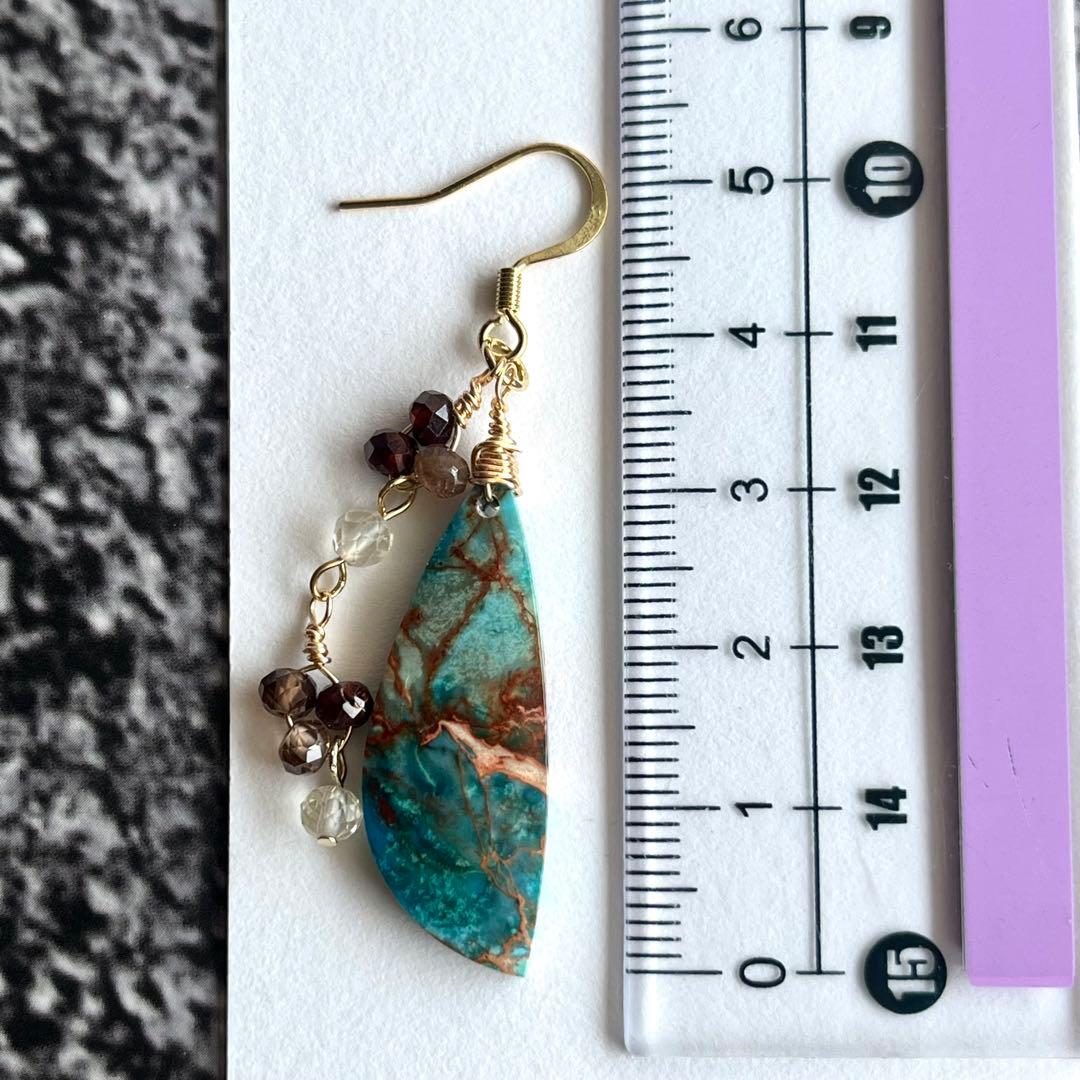 【一点物】ターコイズセディメン ピアス 高級感 揺れるデザイン 天然石