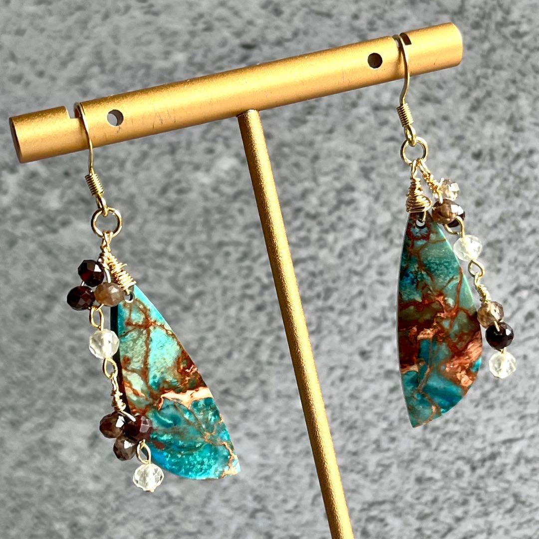 【一点物】ターコイズセディメン ピアス 高級感 揺れるデザイン 天然石