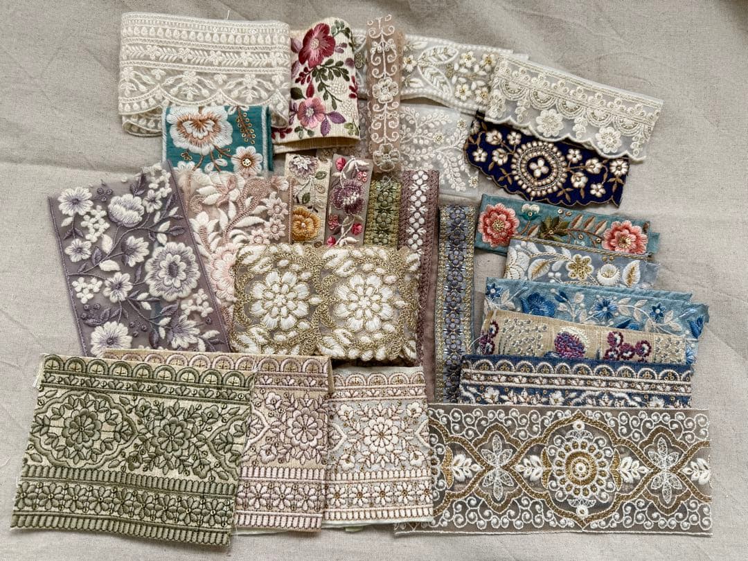 インド刺繍リボン計35M以上、生地、副資材セット