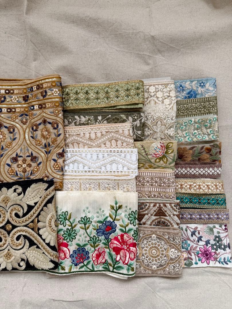 インド刺繍リボン計35M以上、生地、副資材セット