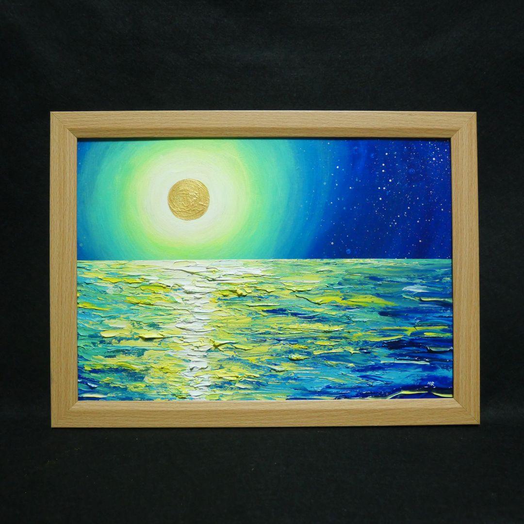油絵 油彩 油彩画 絵 絵画 【満月の夜に月の光】