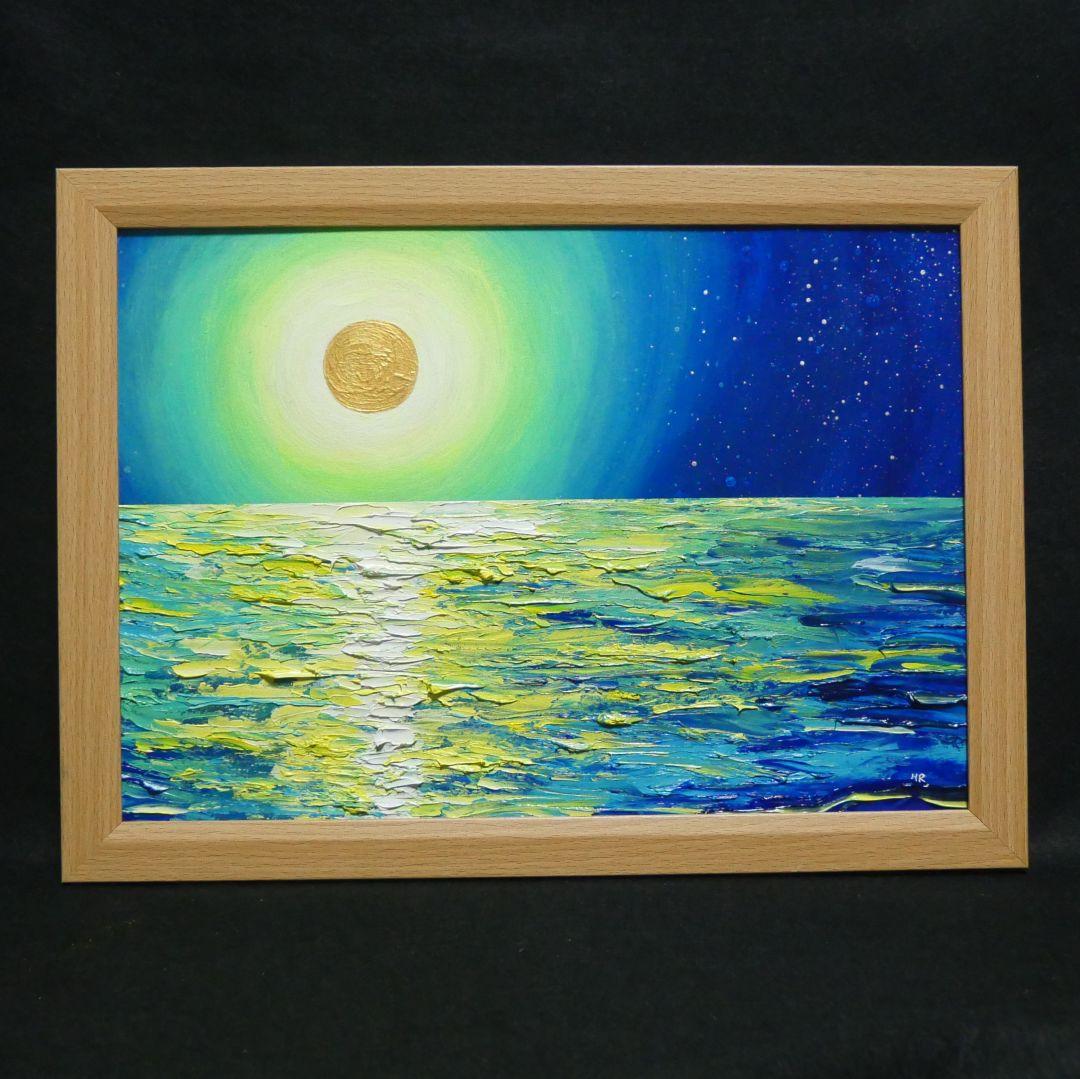 油絵 油彩 油彩画 絵 絵画 【満月の夜に月の光】