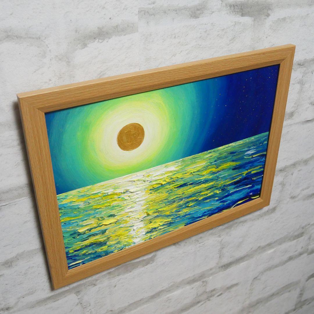 油絵 油彩 油彩画 絵 絵画 【満月の夜に月の光】