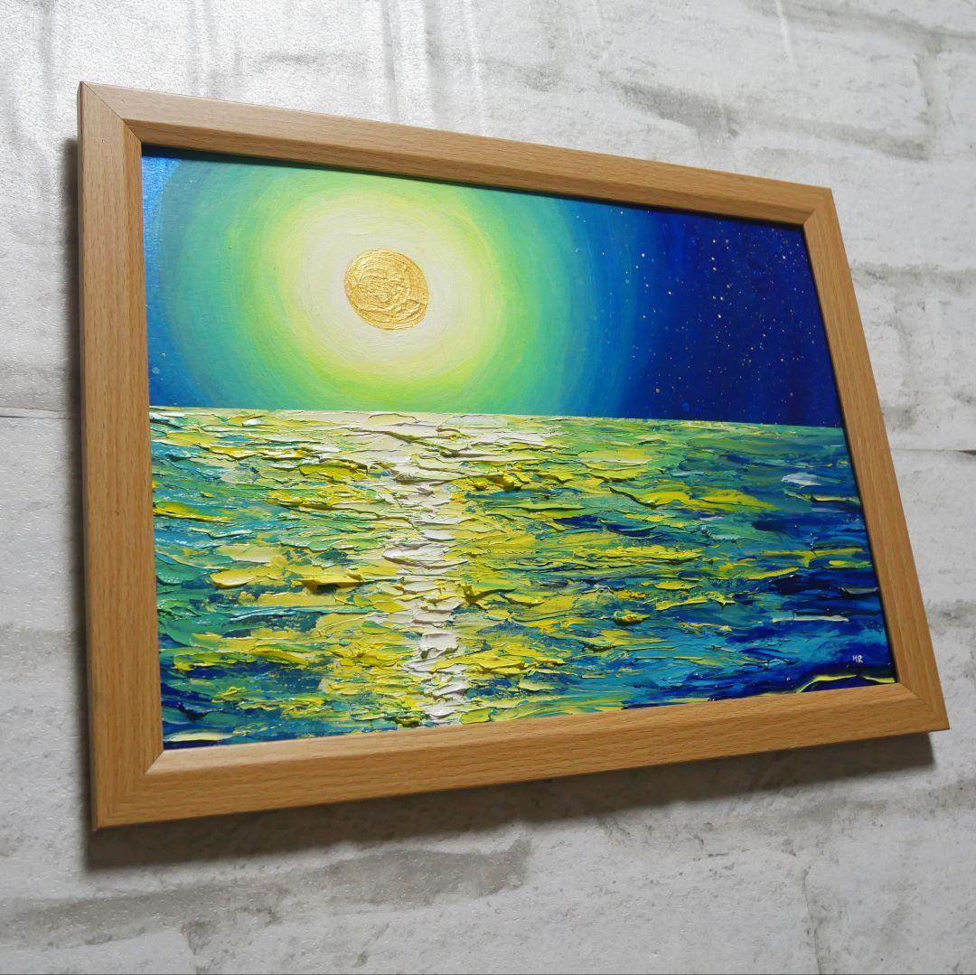 油絵 油彩 油彩画 絵 絵画 【満月の夜に月の光】