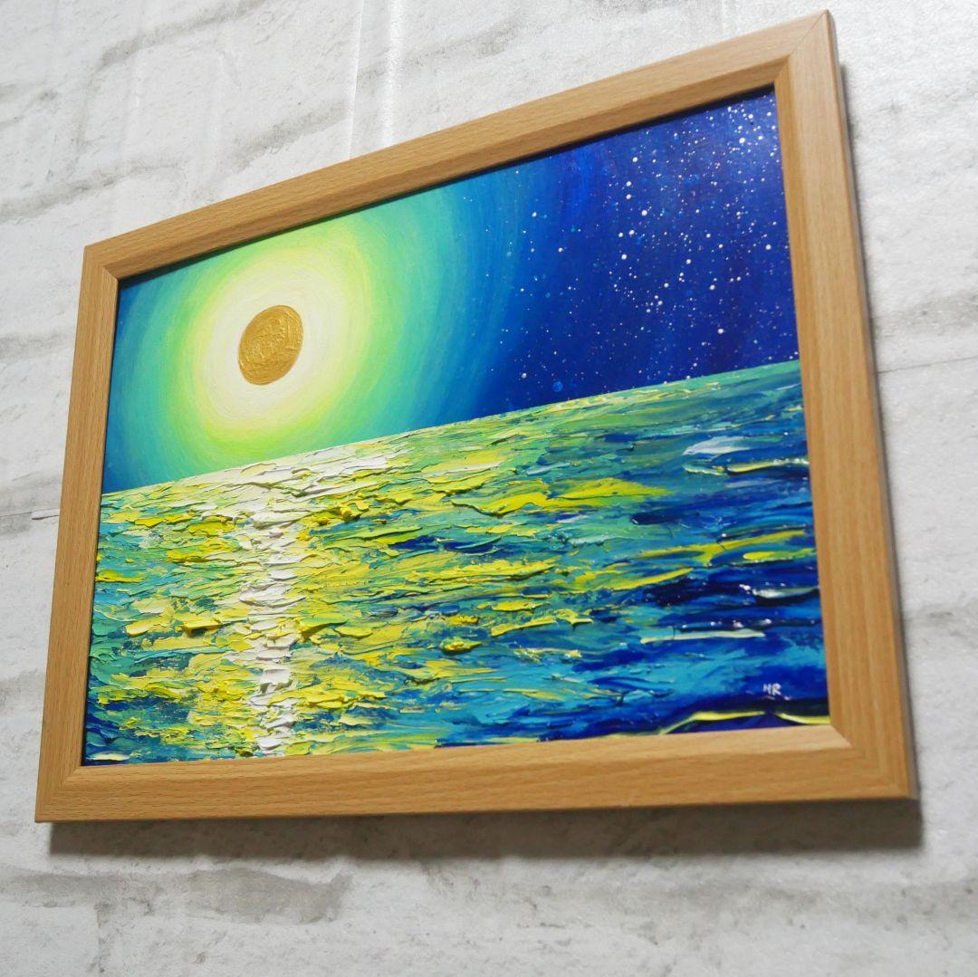 油絵 油彩 油彩画 絵 絵画 【満月の夜に月の光】