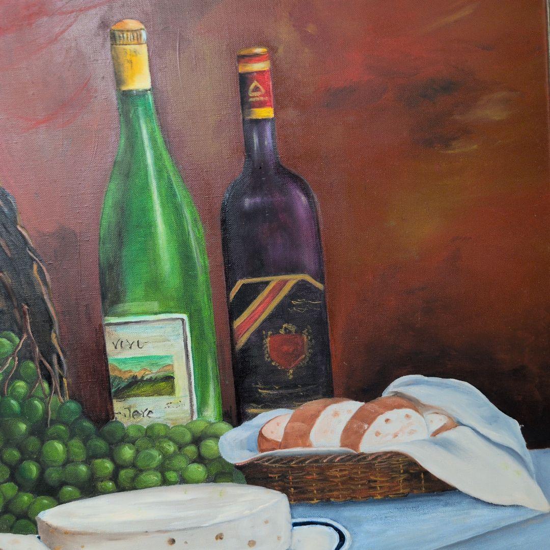 静物画 油彩画 ワインとチーズ　78×66