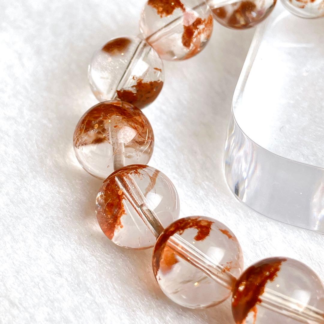 珊瑚色♡レッドガーデン・エレスチャルクオーツ ブレスレット 高品質 骸骨水晶