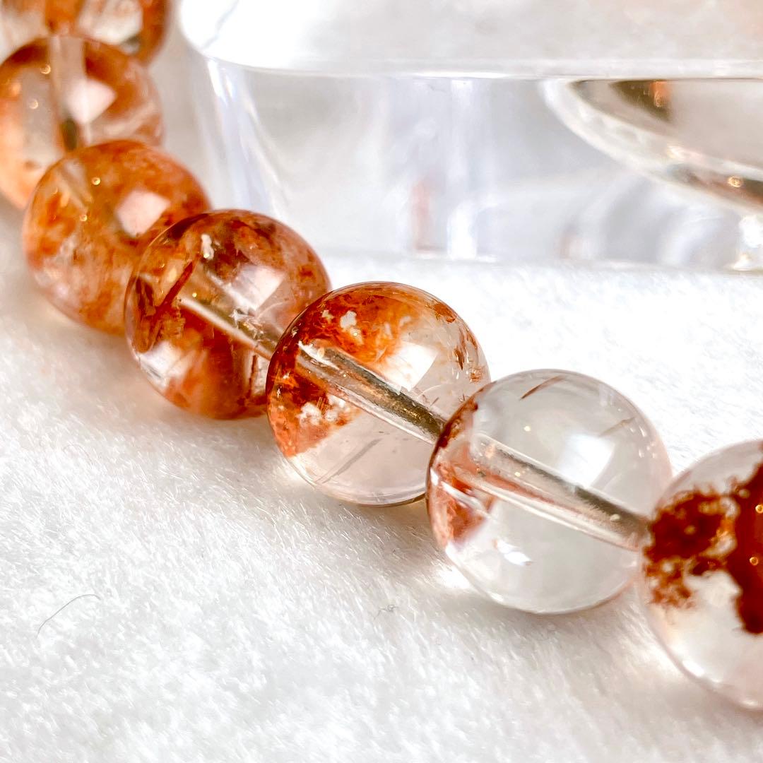 珊瑚色♡レッドガーデン・エレスチャルクオーツ ブレスレット 高品質 骸骨水晶