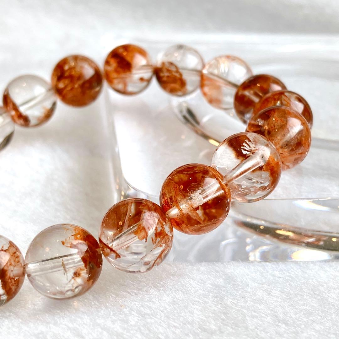 珊瑚色♡レッドガーデン・エレスチャルクオーツ ブレスレット 高品質 骸骨水晶