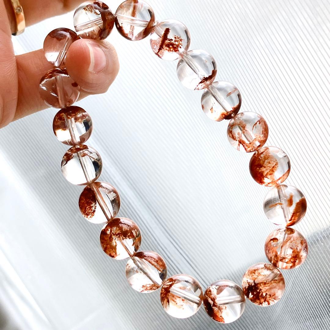 珊瑚色♡レッドガーデン・エレスチャルクオーツ ブレスレット 高品質 骸骨水晶