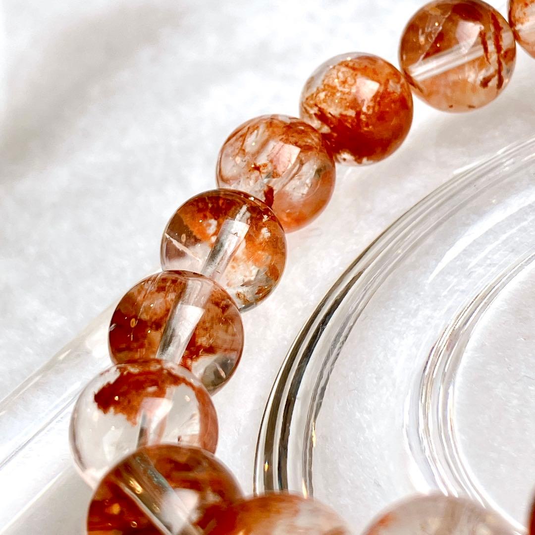 珊瑚色♡レッドガーデン・エレスチャルクオーツ ブレスレット 高品質 骸骨水晶