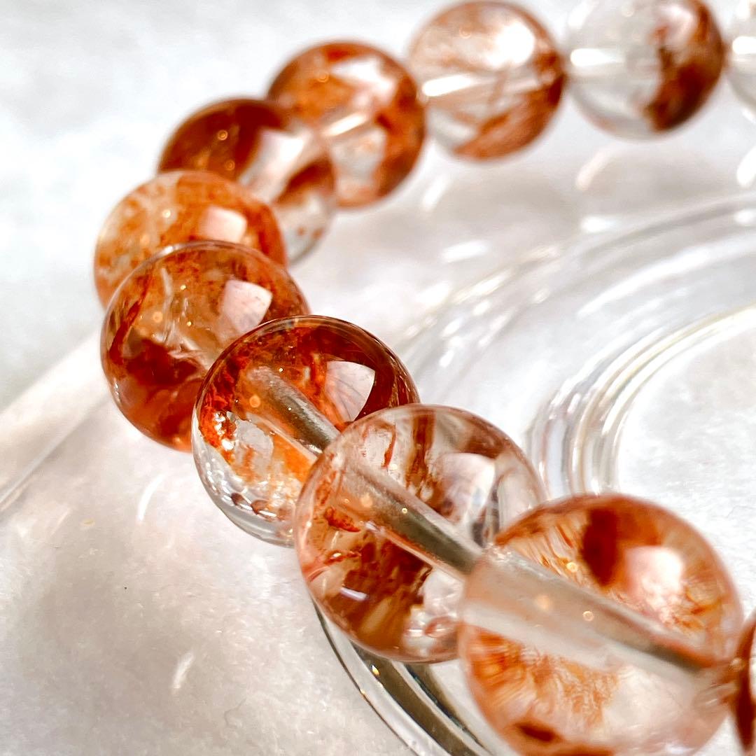 珊瑚色♡レッドガーデン・エレスチャルクオーツ ブレスレット 高品質 骸骨水晶