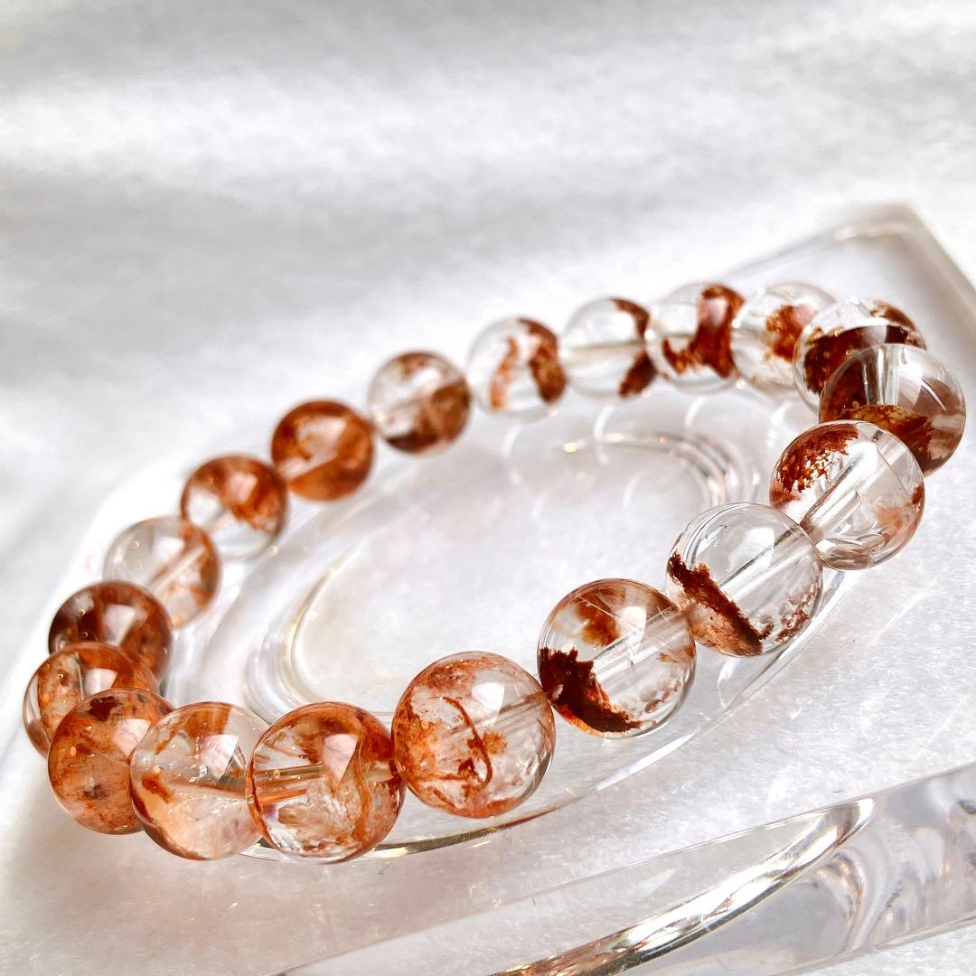 珊瑚色♡レッドガーデン・エレスチャルクオーツ ブレスレット 高品質 骸骨水晶