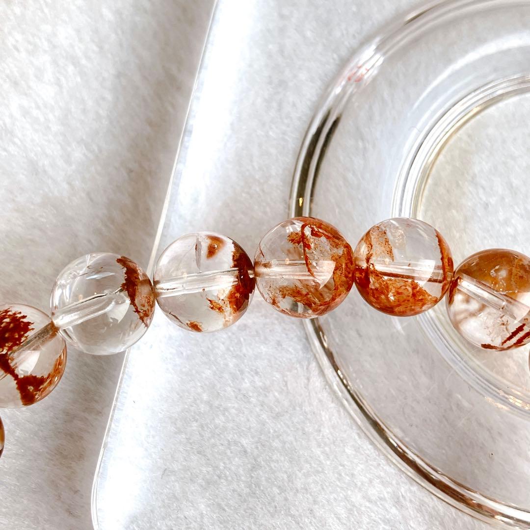 珊瑚色♡レッドガーデン・エレスチャルクオーツ ブレスレット 高品質 骸骨水晶