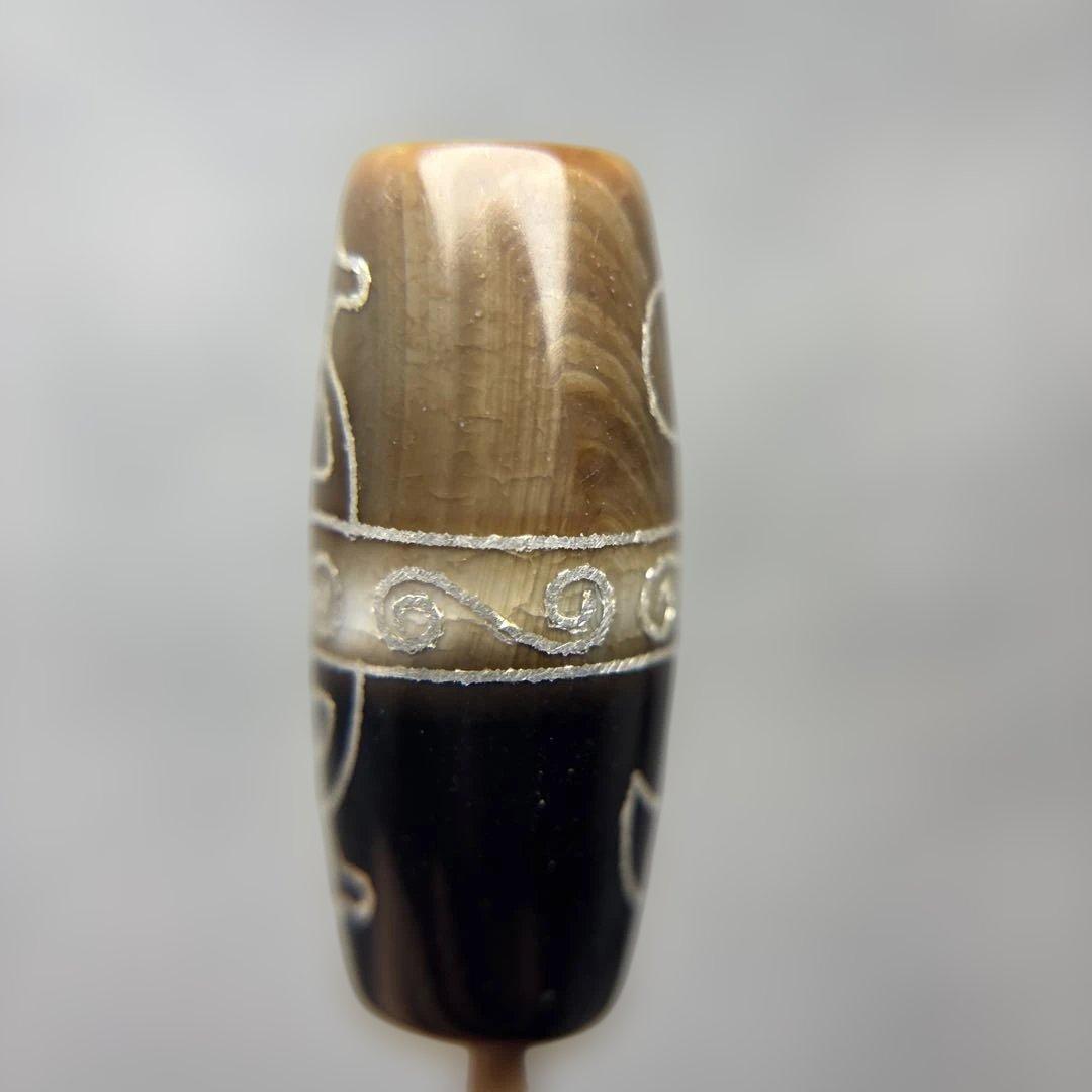 ありあ瑪瑙　銀線財神日月如意天珠　1-223