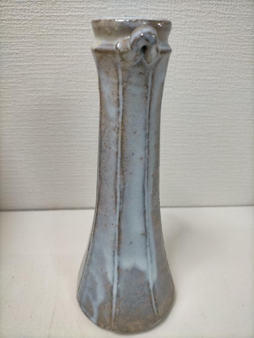 萩焼 作家物 花器　大和敏男　 花入 粉引　青灰色　共箱付き　251217-3Y