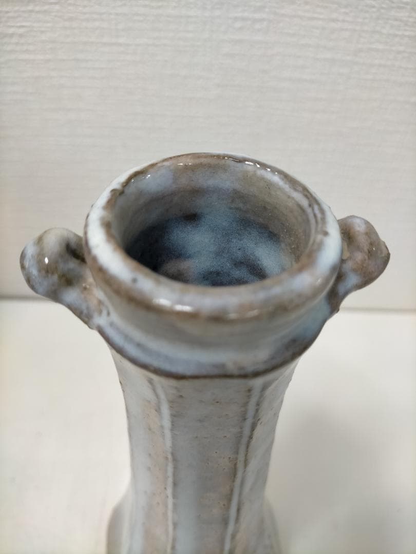 萩焼 作家物 花器　大和敏男　 花入 粉引　青灰色　共箱付き　251217-3Y