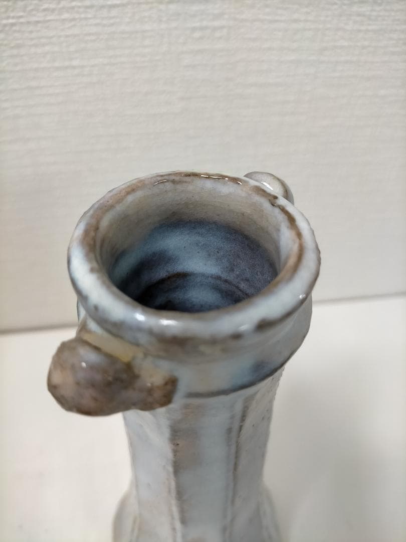 萩焼 作家物 花器　大和敏男　 花入 粉引　青灰色　共箱付き　251217-3Y