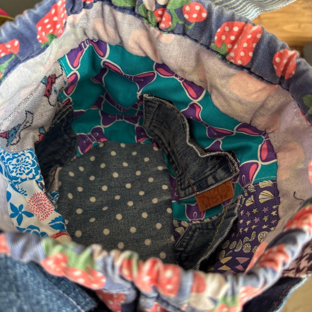 ハンドメイド デニムリメイク バッグ レトロアニマル 2way 楕円底 46