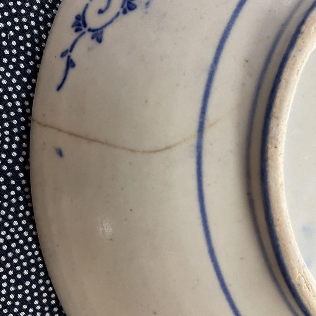 7寸染付椿絵皿　骨董品