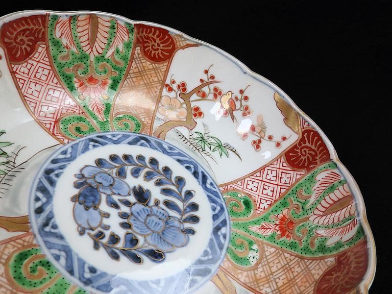 古伊万里　金襴手　牡丹に松竹梅の図　大振膾皿　３客　C784AS-CFz