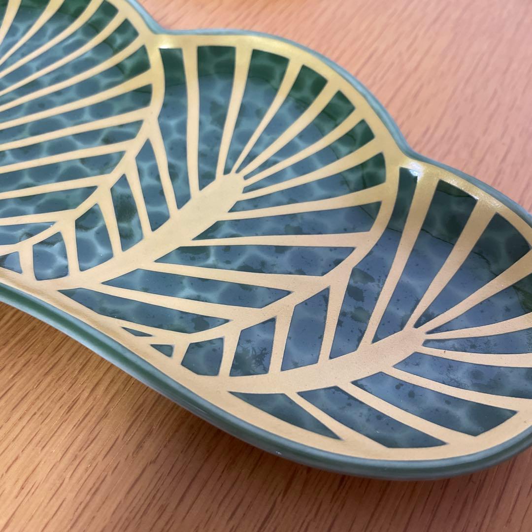 新品未使用‼️有田焼　幸楽窯　錦茶緑金松葉形前菜皿　3枚セット