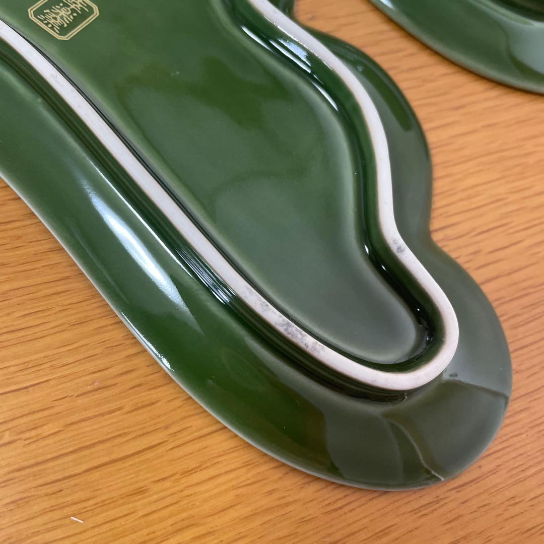 新品未使用‼️有田焼　幸楽窯　錦茶緑金松葉形前菜皿　3枚セット