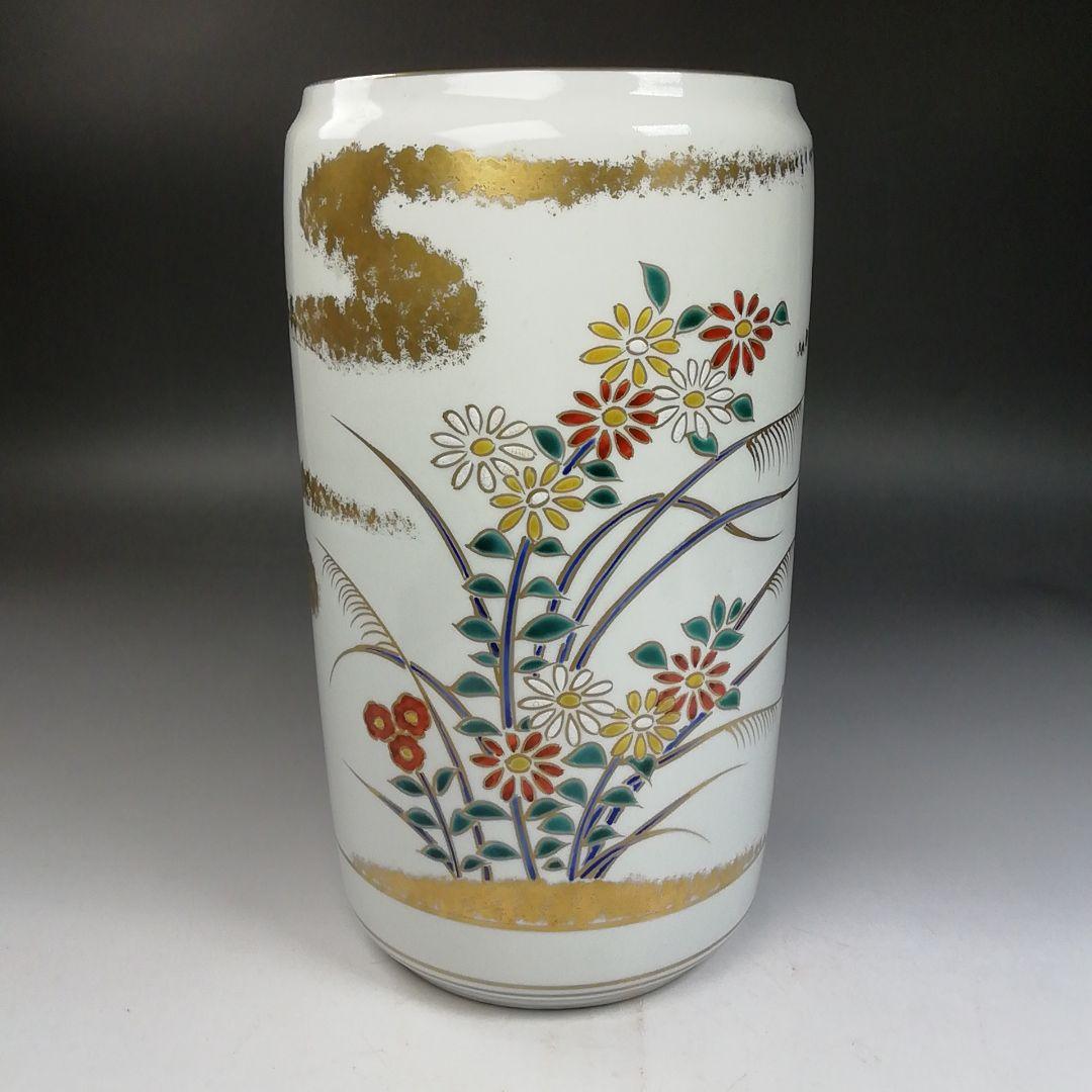 Ｗ２６３　水指　『色絵　草花文』『細水指』『手塚祥堂 造』　共箱　茶道具