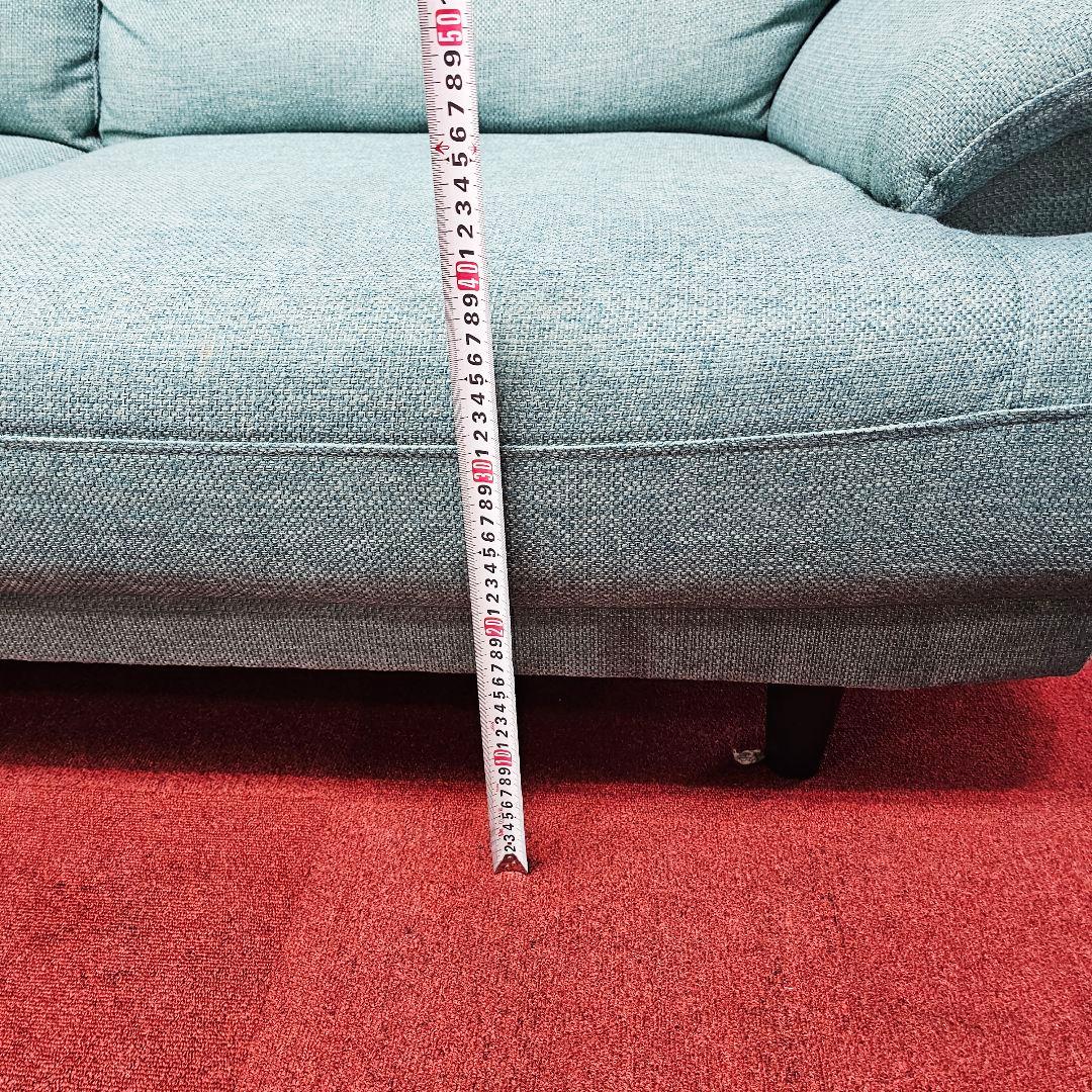 青緑色のファブリック2人掛けソファとオットマン 東京23区全域送料無料