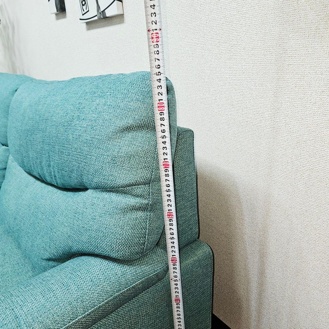 青緑色のファブリック2人掛けソファとオットマン 東京23区全域送料無料