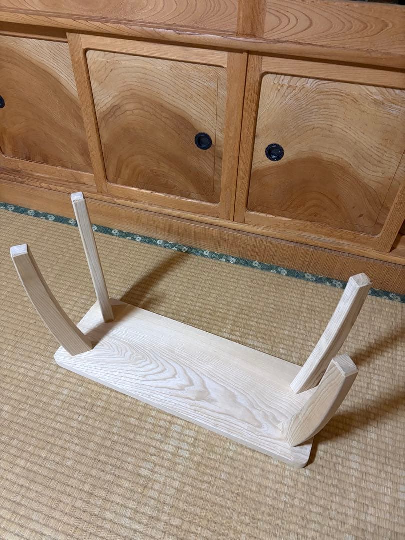 1381建具屋58年のおじいさんの手作り木製サイドテーブル、イス、スツール