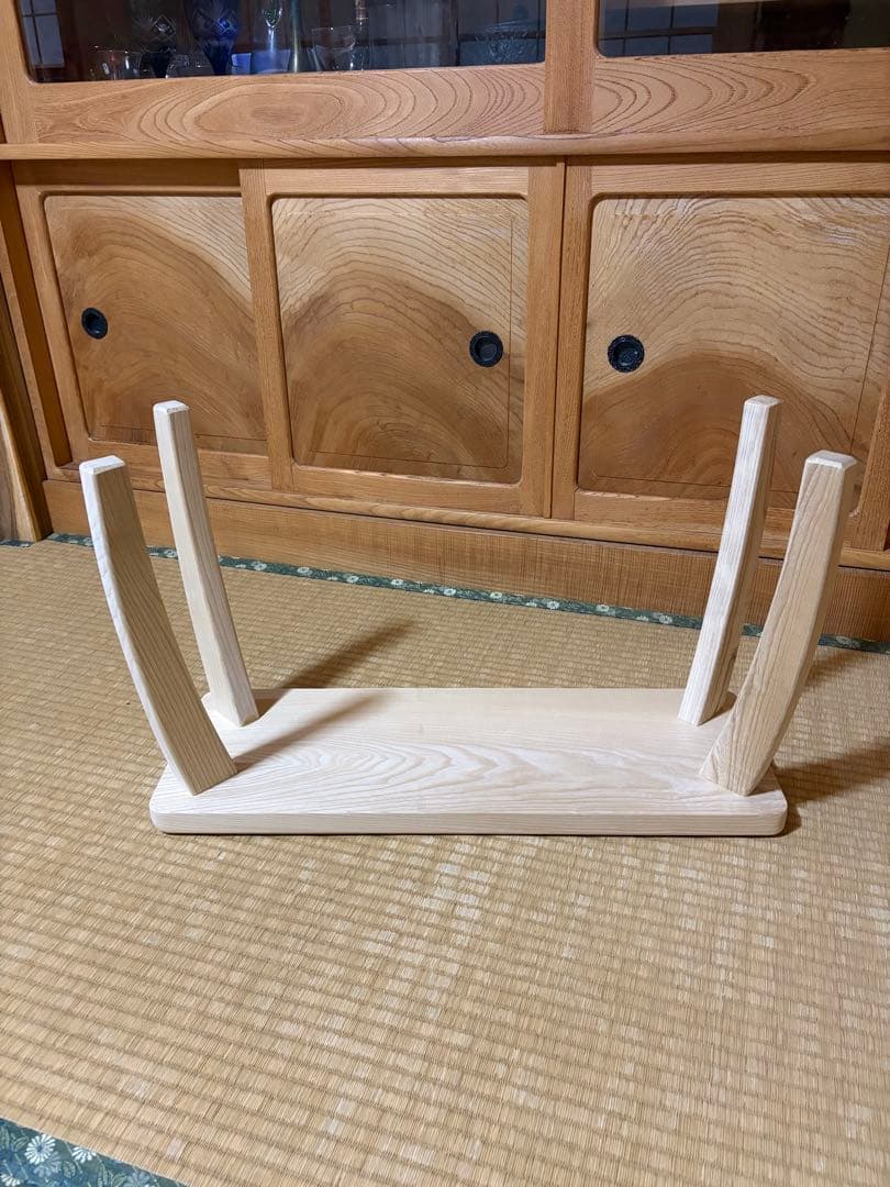 1381建具屋58年のおじいさんの手作り木製サイドテーブル、イス、スツール
