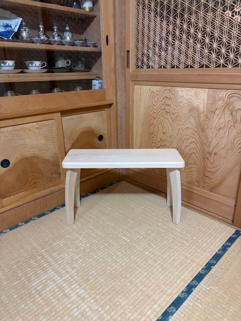 1381建具屋58年のおじいさんの手作り木製サイドテーブル、イス、スツール
