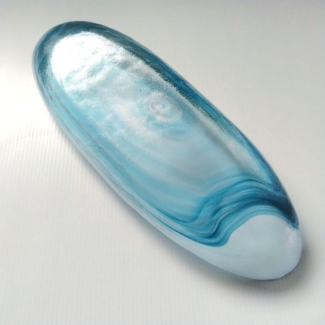 月夜野工房 青風 ガラス オーバル プレート皿 舟形 大皿 ブルー 43cm