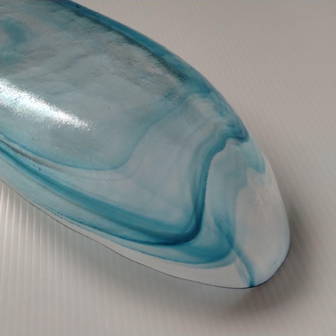 月夜野工房 青風 ガラス オーバル プレート皿 舟形 大皿 ブルー 43cm