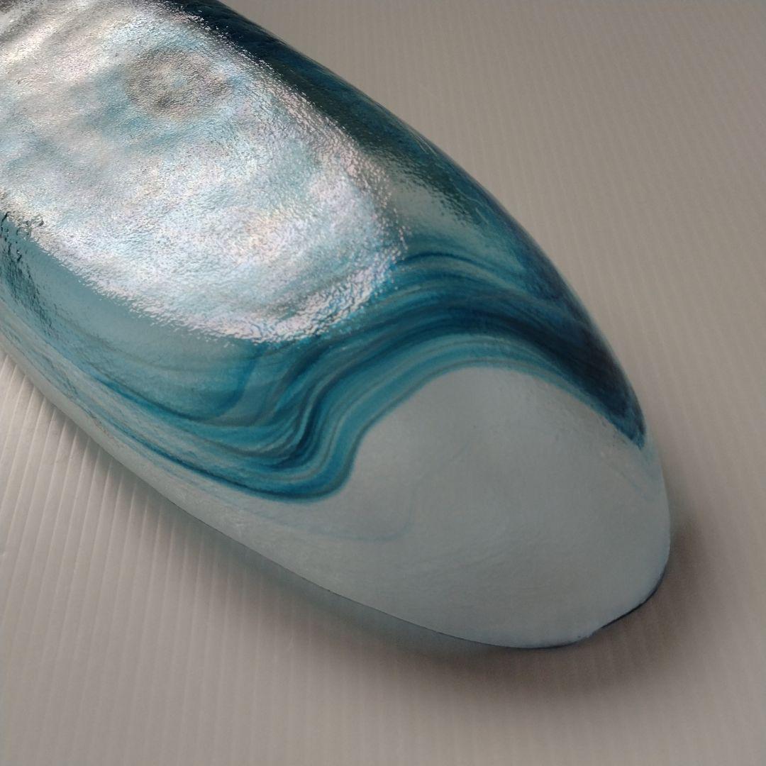 月夜野工房 青風 ガラス オーバル プレート皿 舟形 大皿 ブルー 43cm