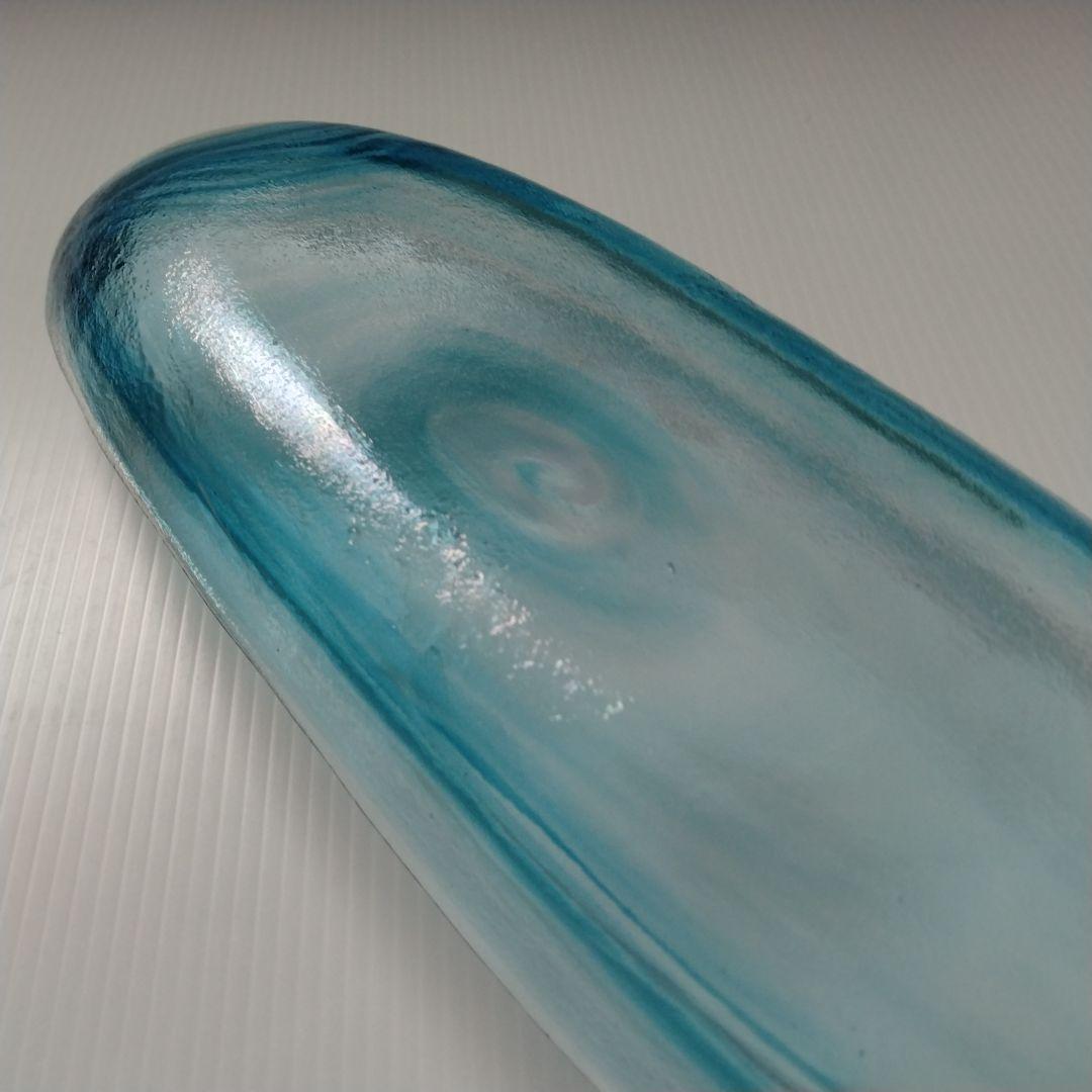 月夜野工房 青風 ガラス オーバル プレート皿 舟形 大皿 ブルー 43cm