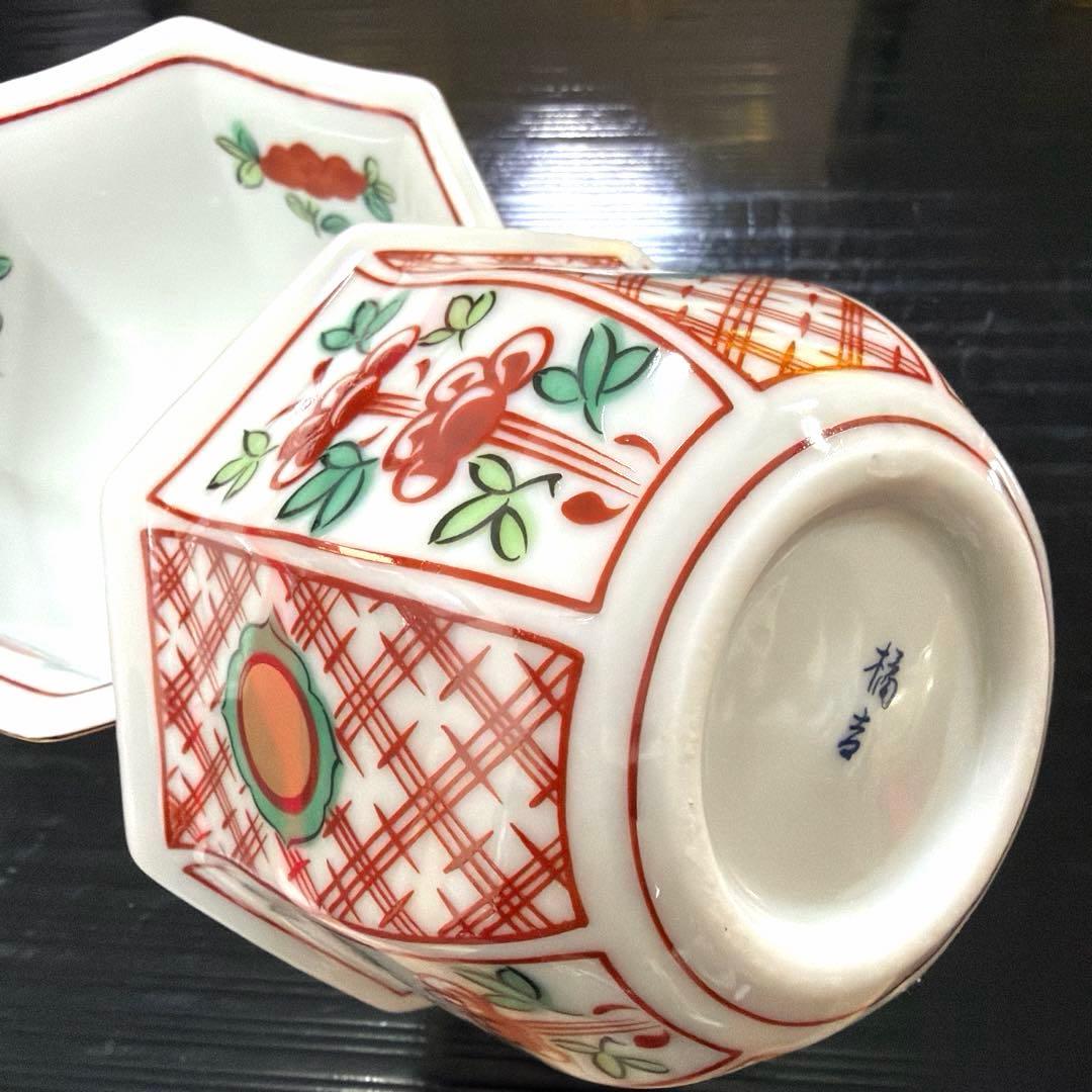 たち吉赤絵金彩八角小鉢　木仙窯 鳳凰 赤絵 文角HOYAクリスタルNo.5-18