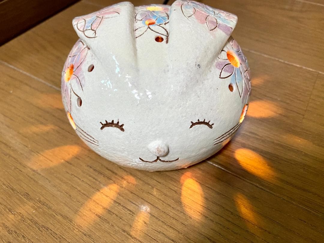 作家作品 アート 陶器 花柄 ウサギ 兎 うさぎ ランプ インテリア 新品