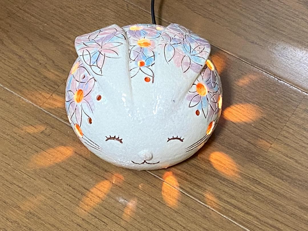作家作品 アート 陶器 花柄 ウサギ 兎 うさぎ ランプ インテリア 新品