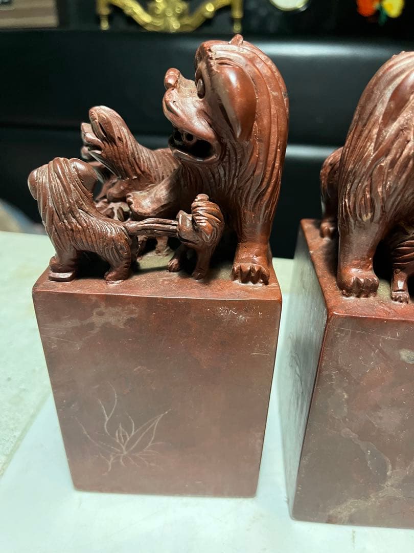 狛犬、獅子、中国狛犬、寿山石彫刻、狛犬彫刻、石材狛犬