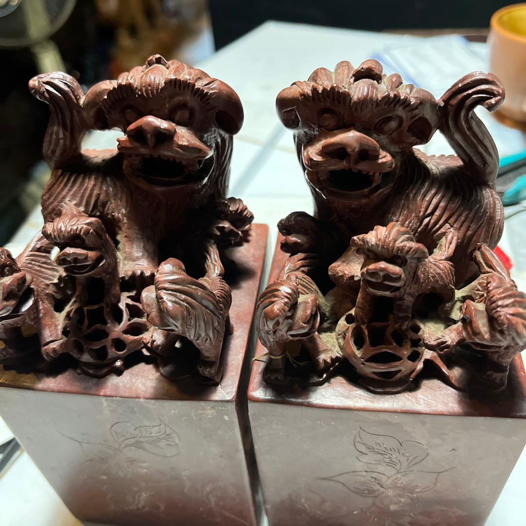 狛犬、獅子、中国狛犬、寿山石彫刻、狛犬彫刻、石材狛犬