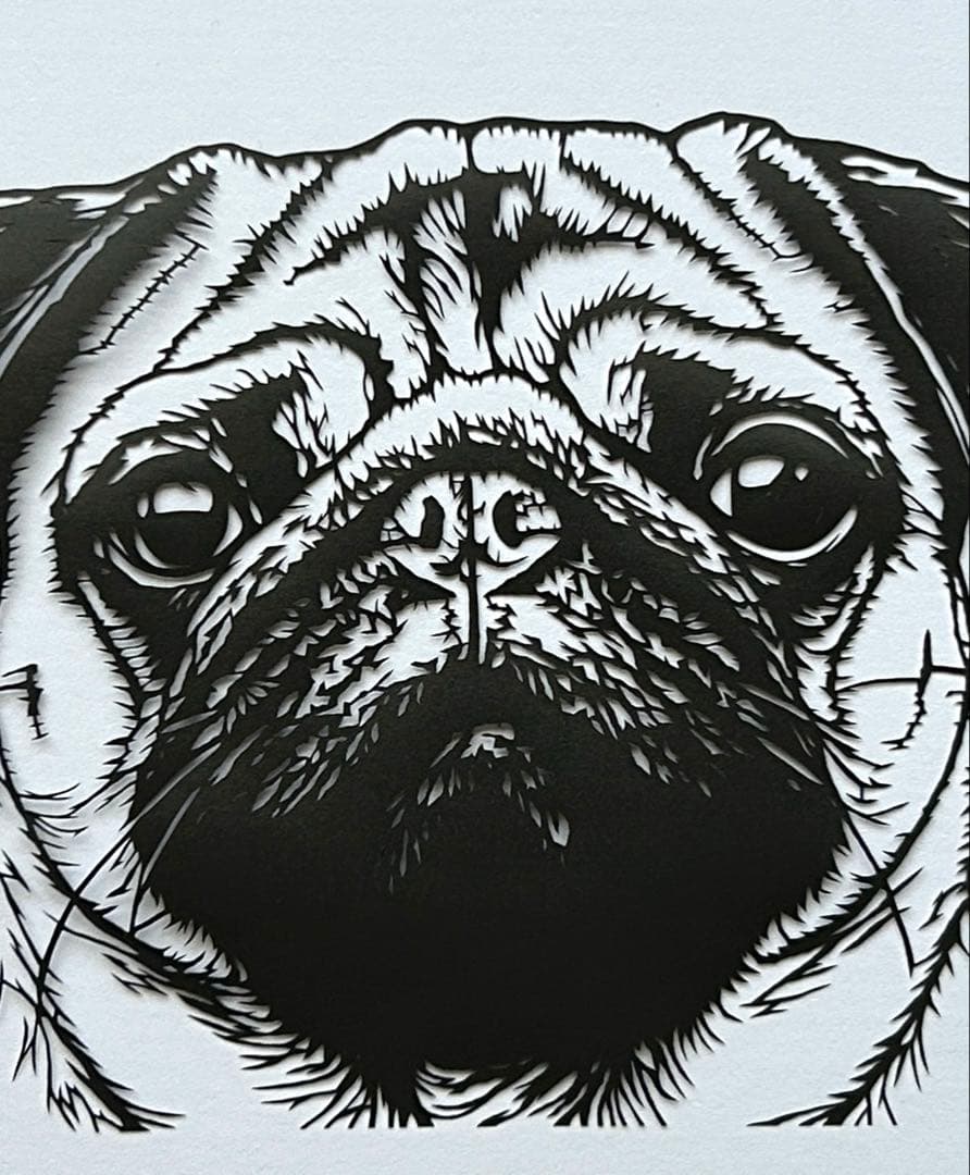 n*e様 【原画】切り絵『パグ』32cm×23cm アート　動物　額縁　犬　絵画