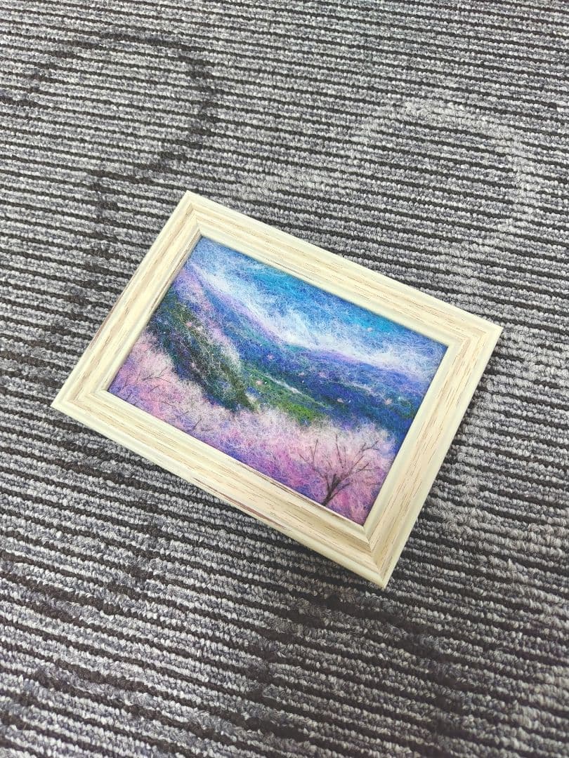 羊毛フェルト　ハンドメイド　フレーム　刺繍　絵画　春の絶景
