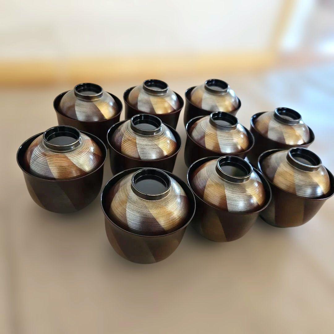 レトロ　姫小椀　朱金銀刷毛目　風車　10客　和モダン　和風　お椀　食事会