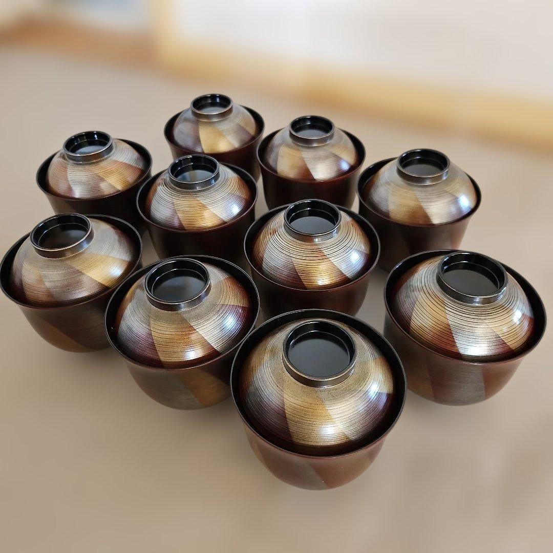 レトロ　姫小椀　朱金銀刷毛目　風車　10客　和モダン　和風　お椀　食事会